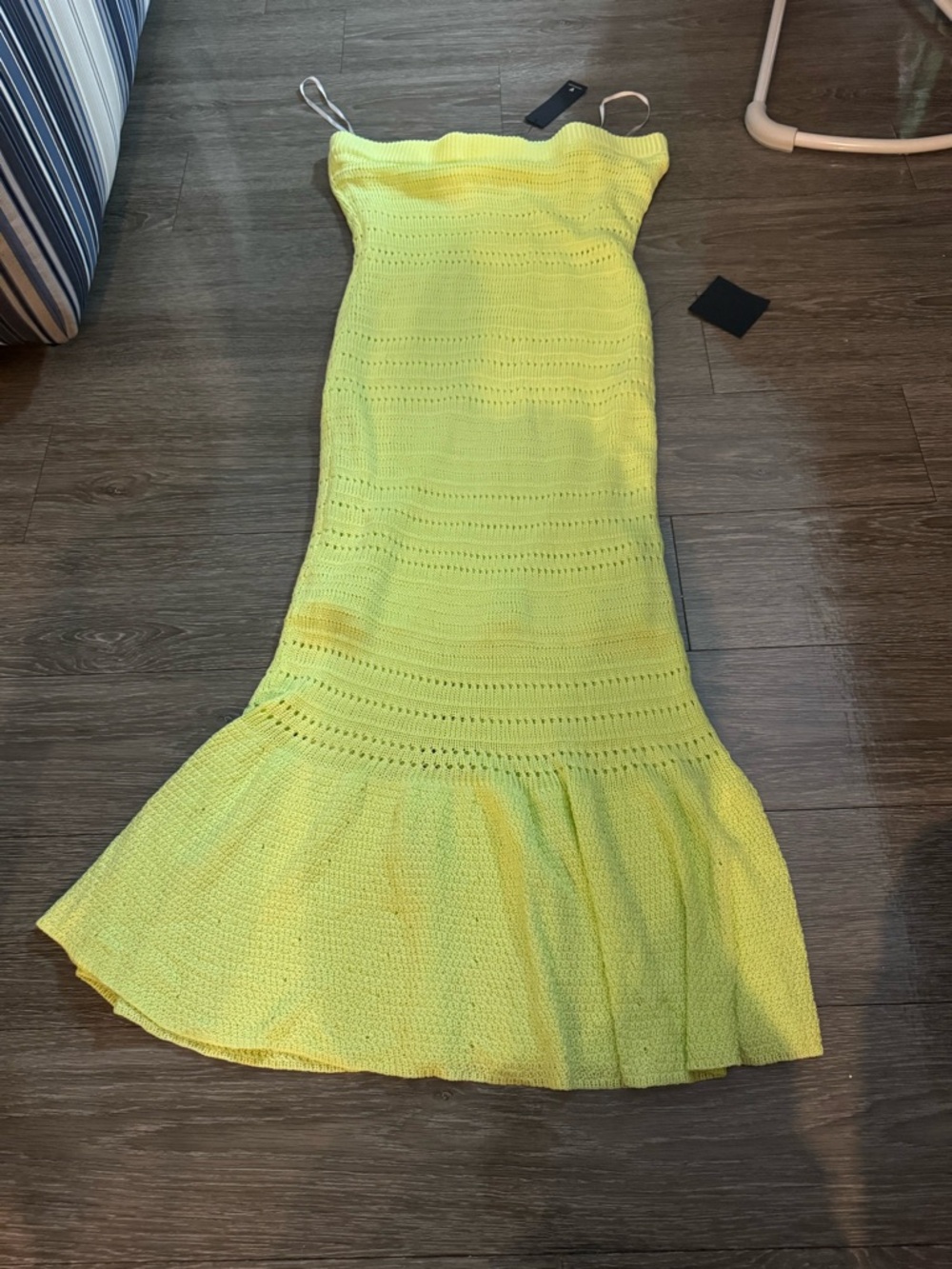 Lulu's Neon Green Strapless Knit Maxi Dress